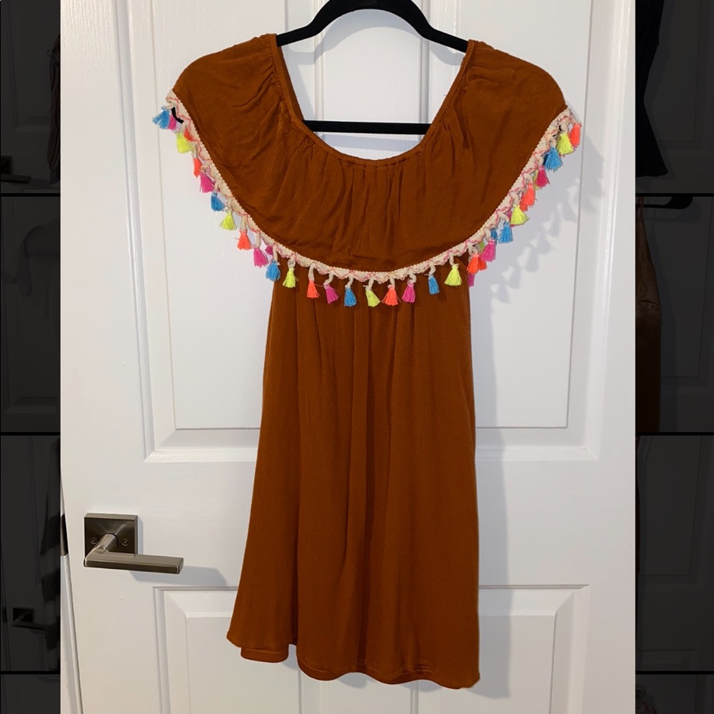 Off shoulder burnt orange dress